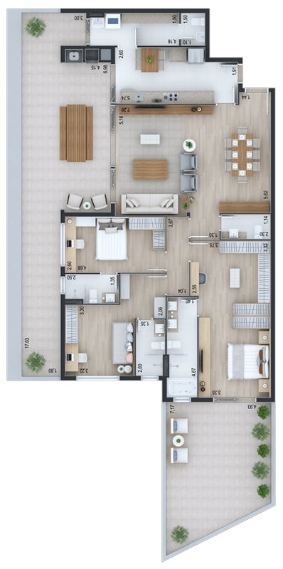 Planta 11 - 3 dorm 230 52m² - garden