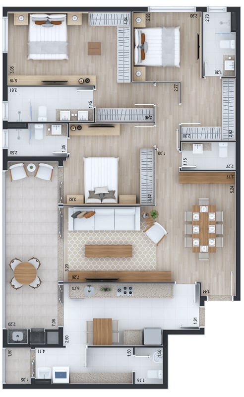 Planta 03 - 3 dorm 151 05m²