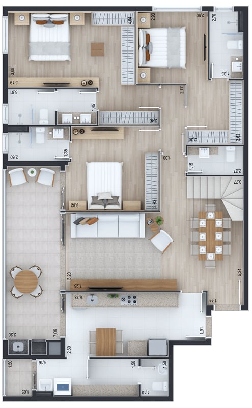 Planta 14 - 3 dorm 300 21m² - cobertura duplex - inferior