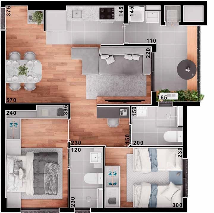 Planta 02 - 2 dorm 60 11m²