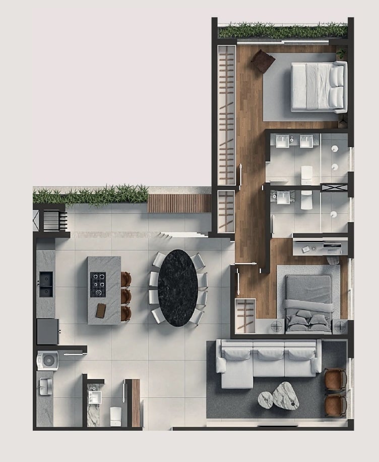 Planta 01 - 2 dorm 106m²