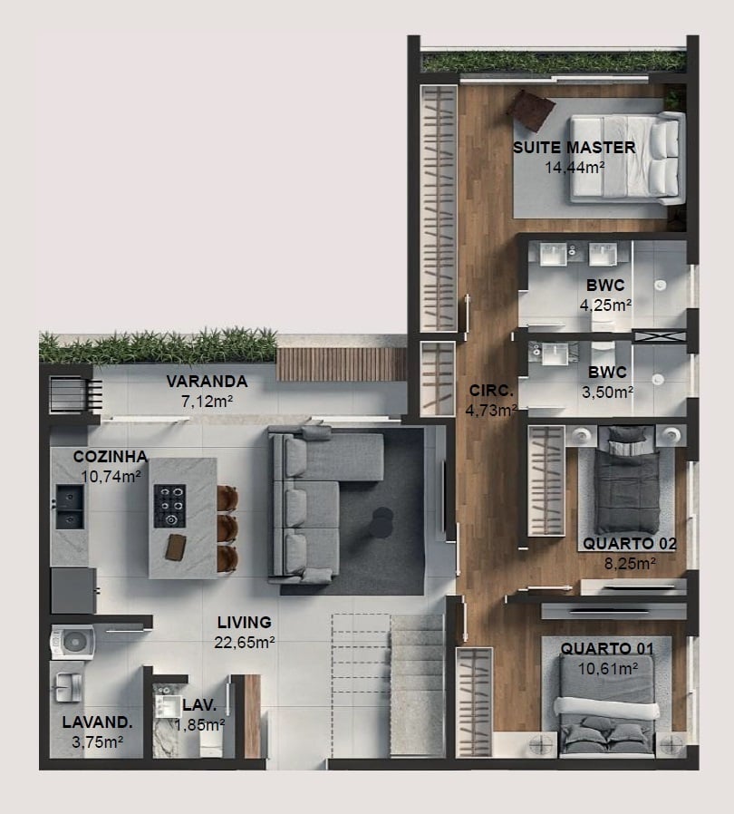 Planta 04 - 3 dorm 212m² - cobertura duplex - inferior