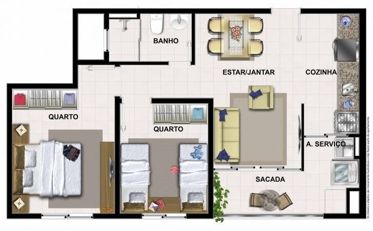 Planta 03 - 2 dorm 51,95m²