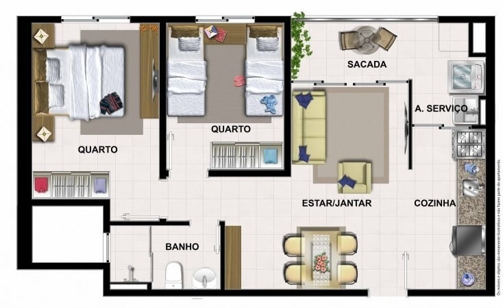 Planta 02 - 2 dorm 51,24m²