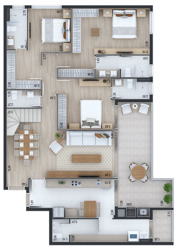 Planta 16 - 3 dorm 312 01m² - cobertura duplex - inferior