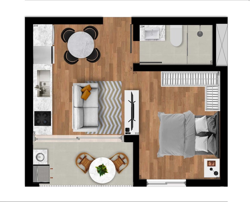 Planta 02 - 1 dorm 30m² - studio