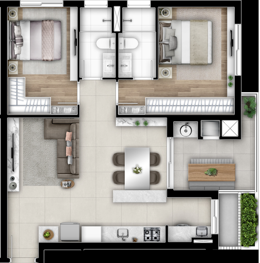 Planta 05 - 2 dorm 74,96m²