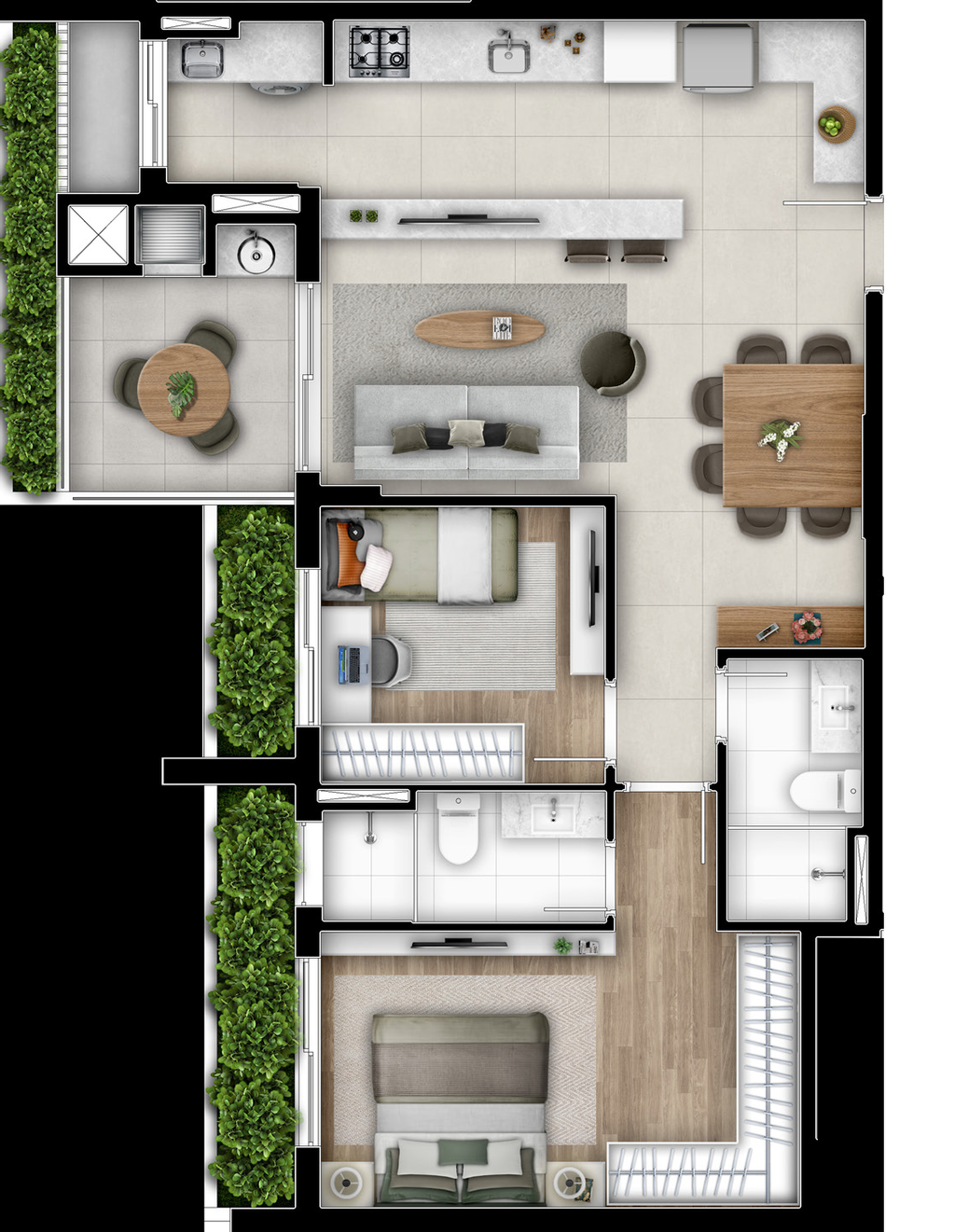 Planta 03 - 2 dorm 74,82m²