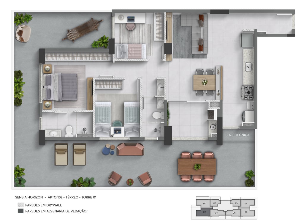 Planta 04 - 3 dorm 149,71m² - garden