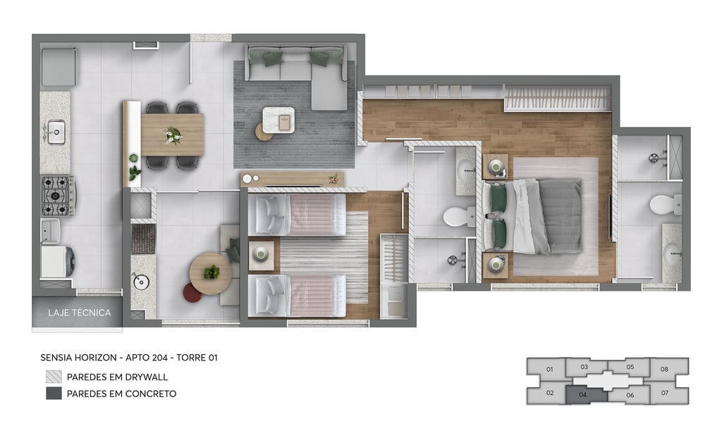 Planta 01 - 2 dorm 60,58m²