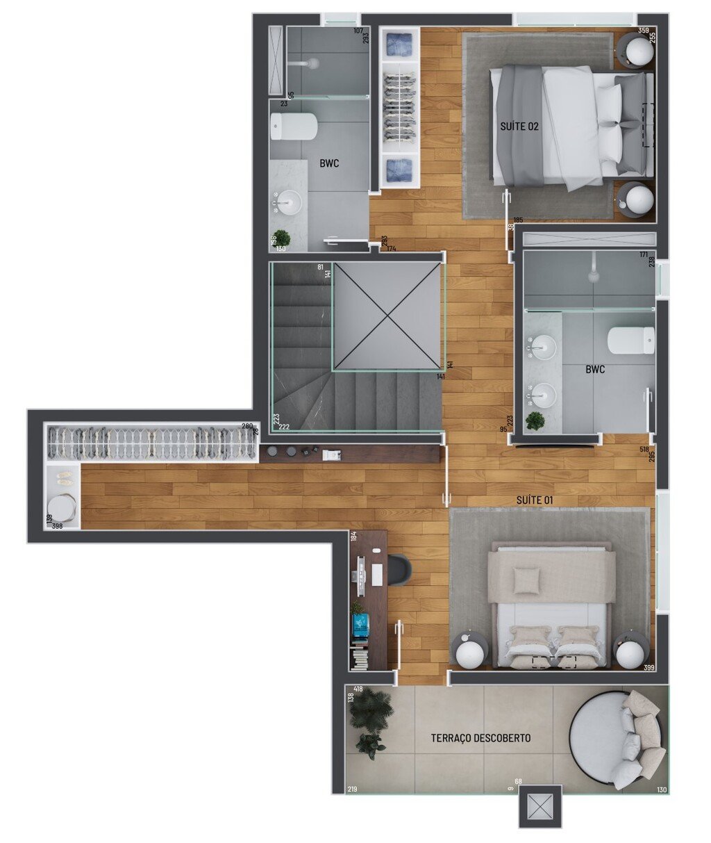 Planta 05 - 2 dorm 133m² - cobertura duplex - superior