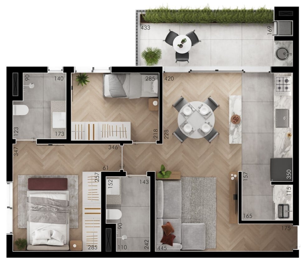 Planta 03 - 2 dorm 66m²