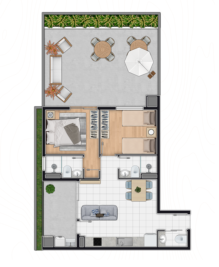 Planta 08 - 2 dorm 86 09m² - garden