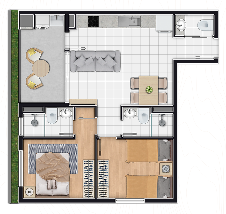 Planta 03 - 2 dorm 55 40m²