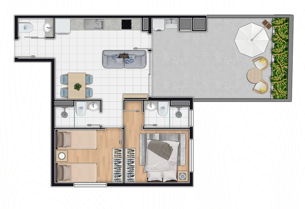 Planta 07 - 2 dorm 71 53m² - garden