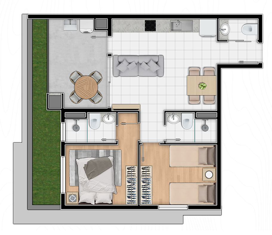 Planta 04 - 2 dorm 58 59m²