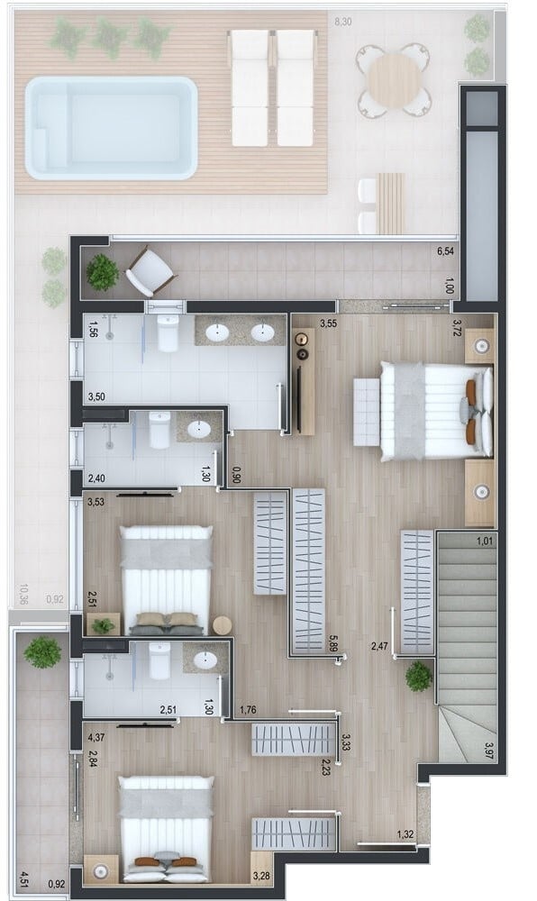 Planta 05 - 3 dorm 208m² - cobertura duplex - superior