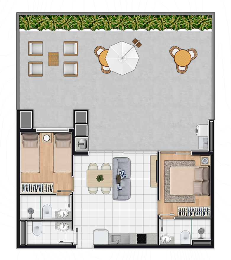 Planta 12 - 2 dorm 106 60m² - garden