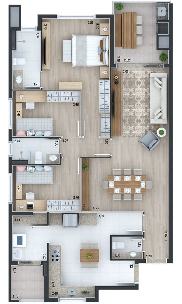 Planta 03 - 3 dorm 125m²