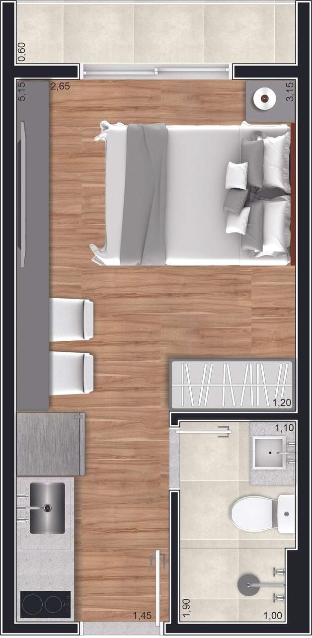 Planta 02 - 1 dorm 17 16m² - studio