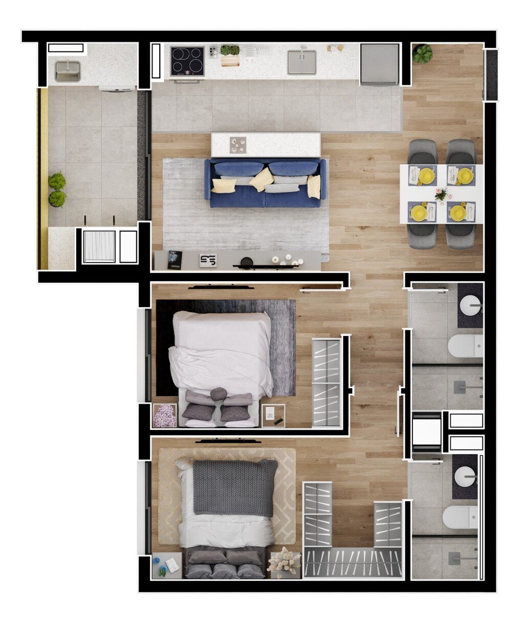 Planta 03 - 2 dorm 62 18m²