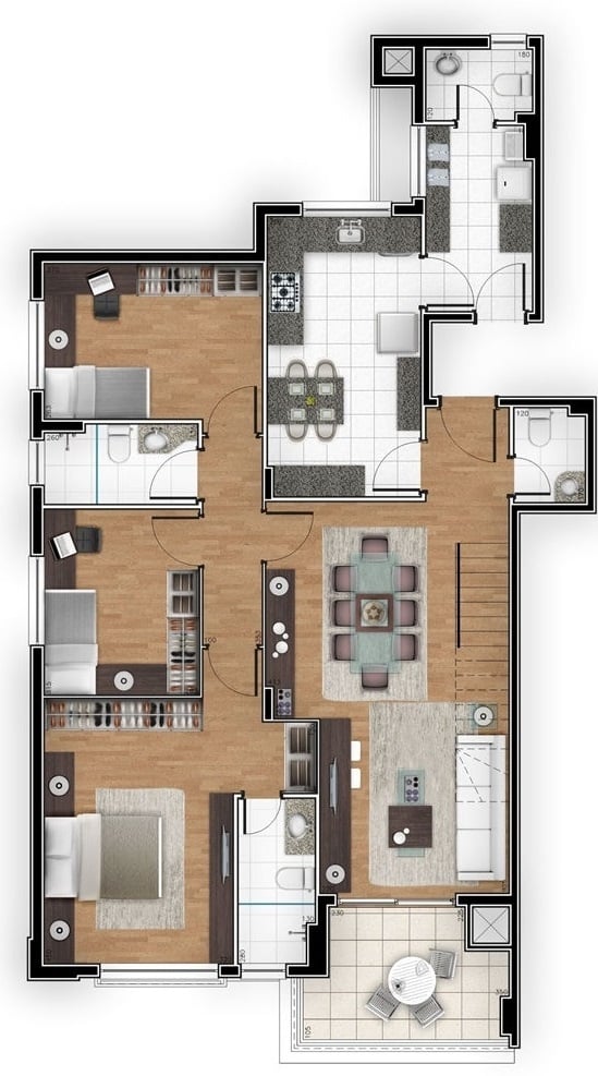 Planta 05 - 3 dorm 190 65m² - cobertura duplex inferior