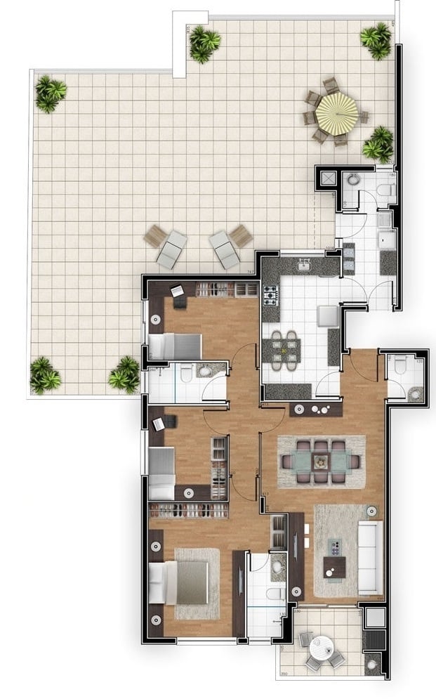 Planta 01 - 3 dorm 119 97m² - garden