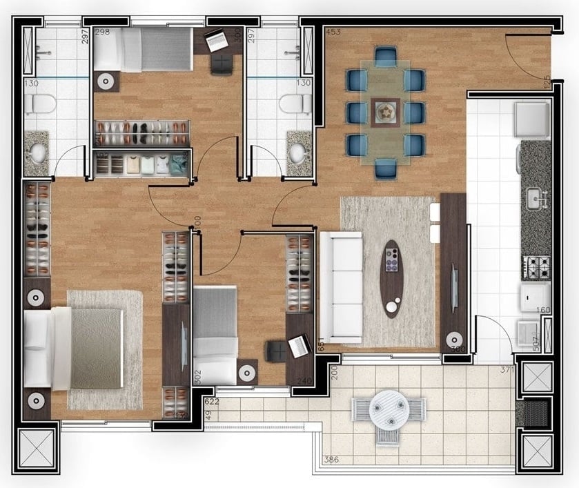 Planta 03 - 3 dorm 94 34m²