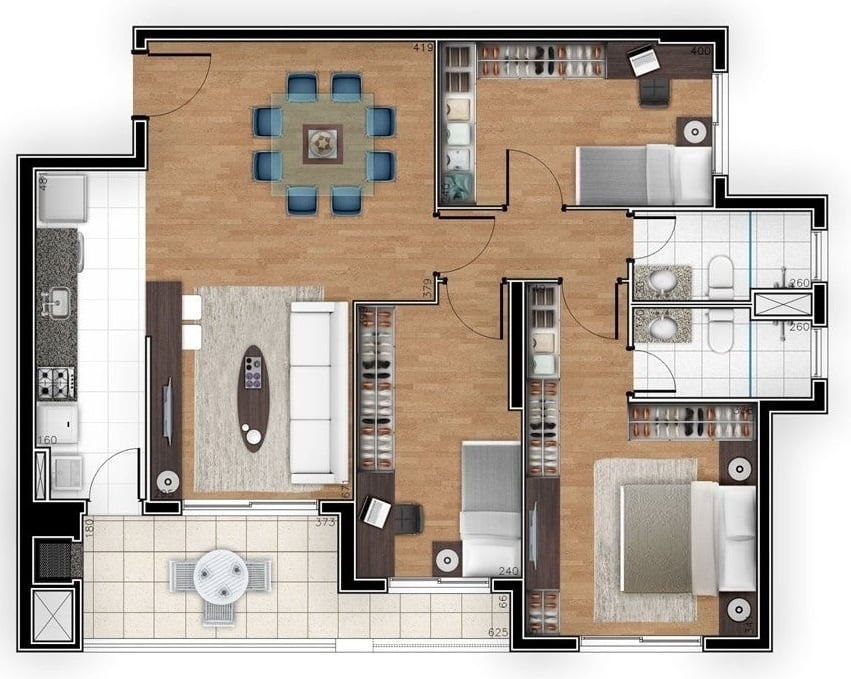 Planta 04- 3 dorm 97m²