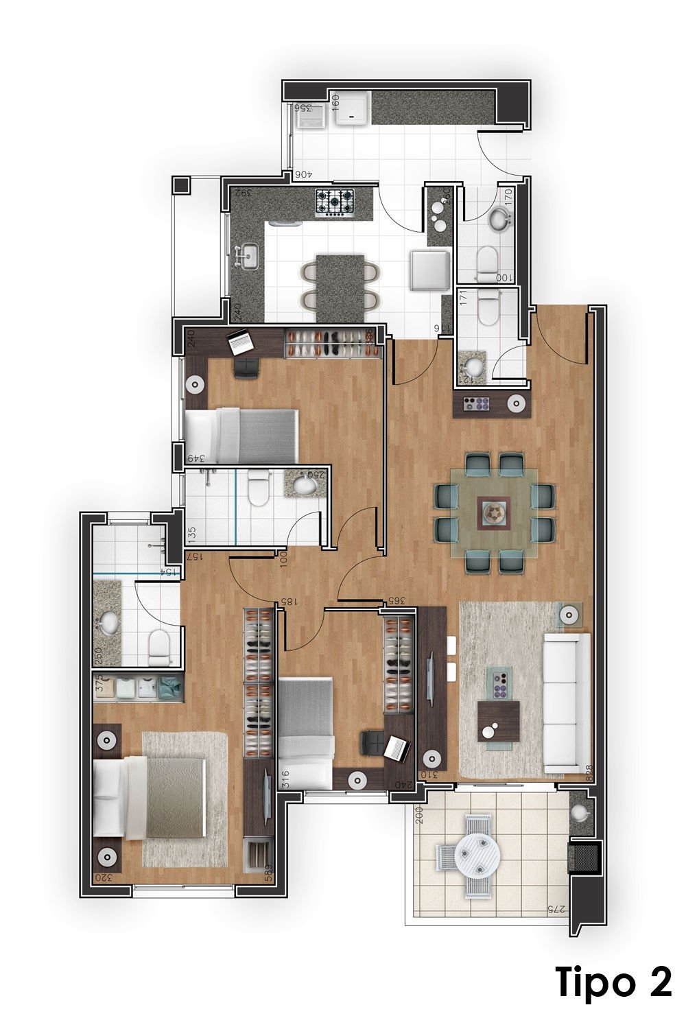 Planta 02 - 3 dorm 108 89m²