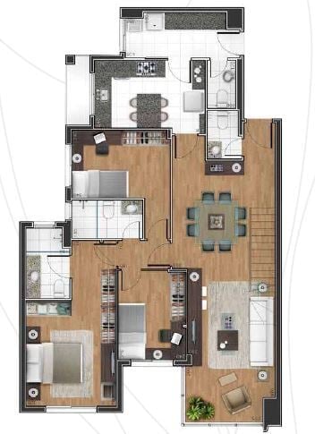 Planta 05 - 3 dorm 217 98m² - cobertura duplex inferior