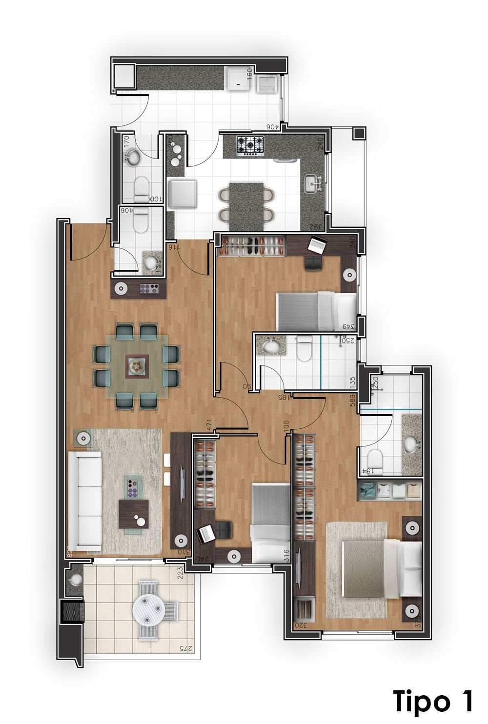 Planta 03 - 3 dorm 108 89m²