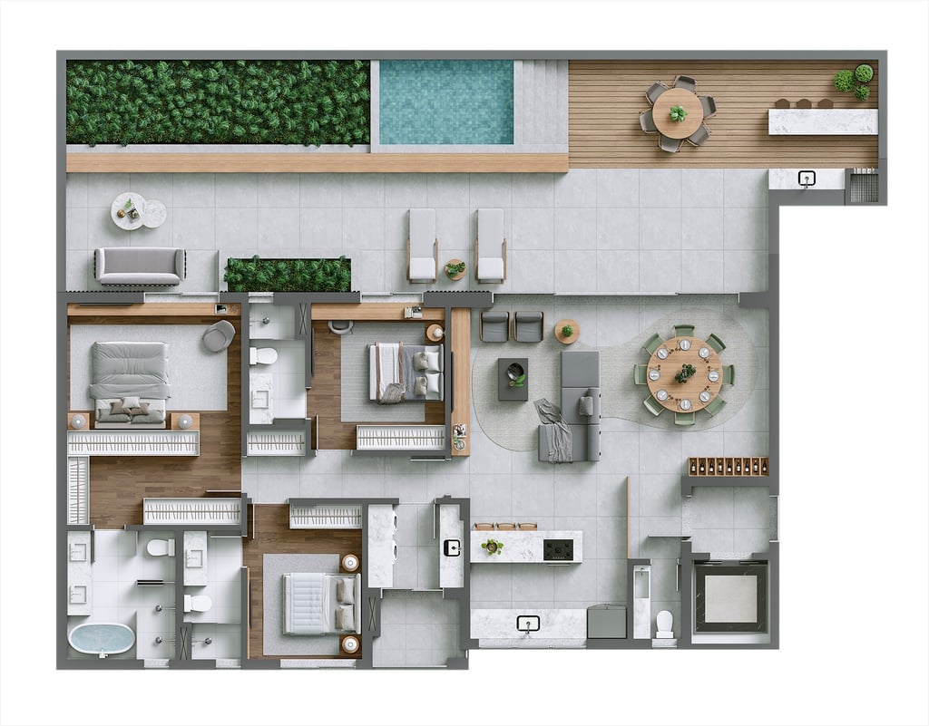 Planta 21 - 3 dorm 245,19m² - garden