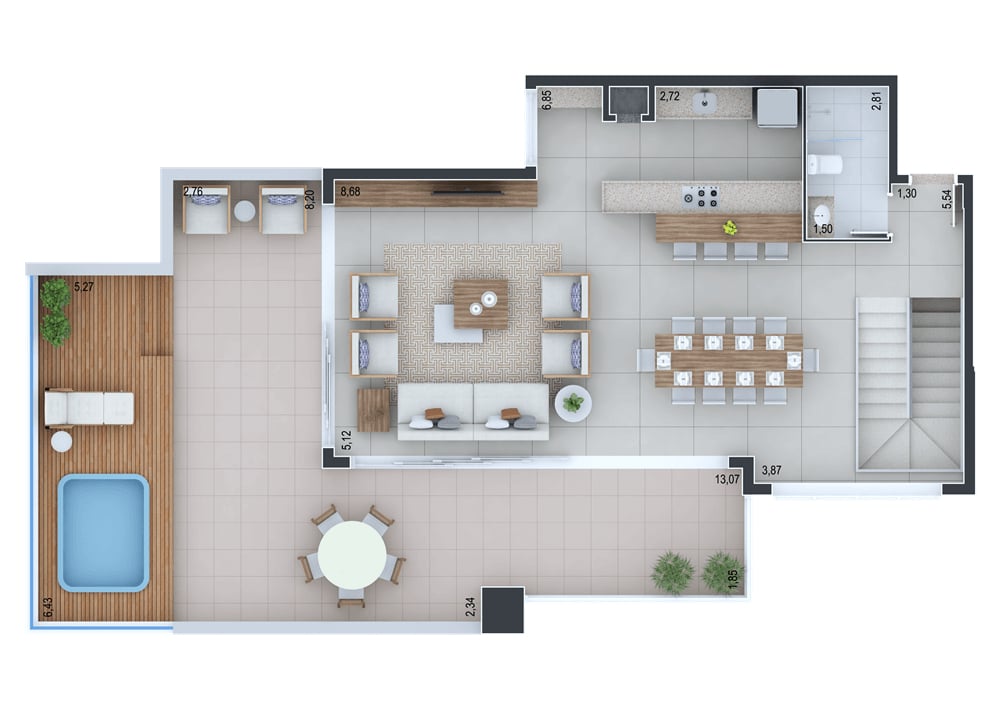 Planta 07 - 3 dorm 226,92m² - cobertura duplex - superior