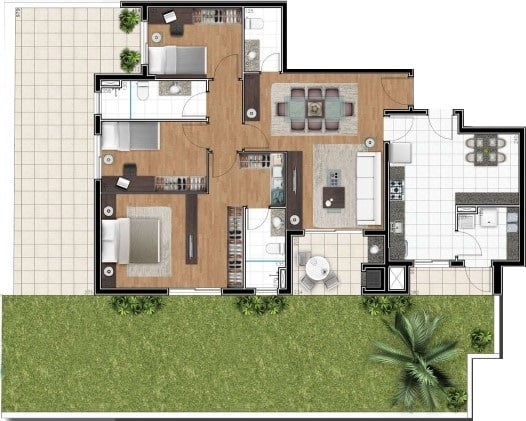 Planta 07 - 3 dorm 117 58m² - garden