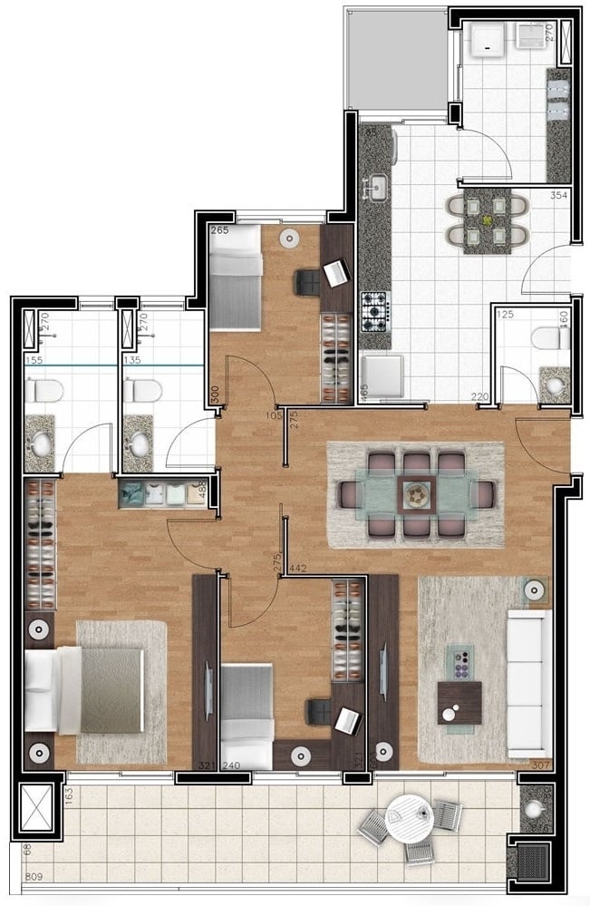 Planta 04 - 3 dorm 111 55m²