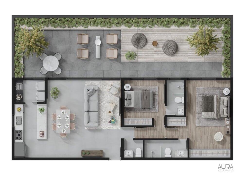 Planta 03 - 2 dorm 86m² - garden