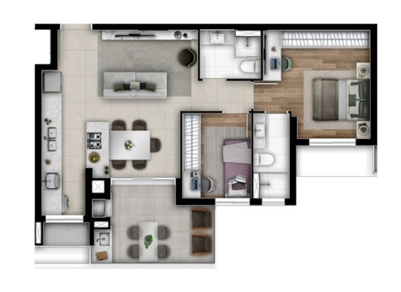 Planta 03 - 2 dorm 75m²