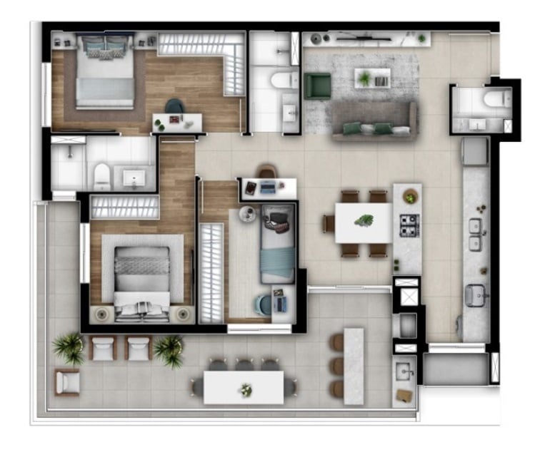 Planta 08 - 3 dorm 106m² - garden