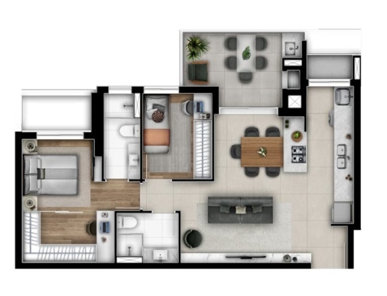 Planta 02 - 2 dorm 75m²