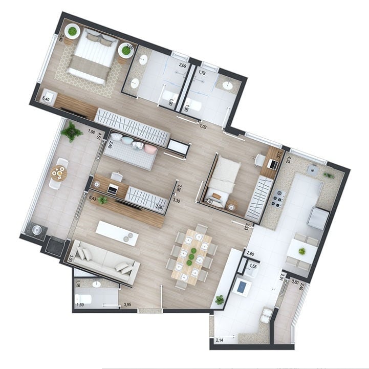 Planta 03 - 3 dorm 105m²