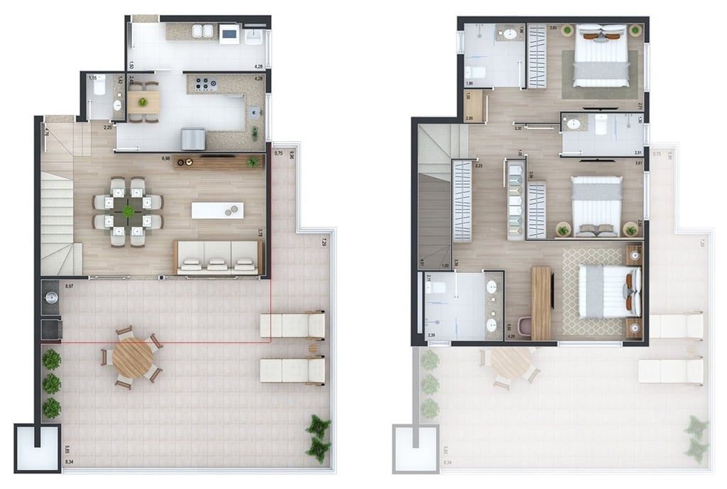 Planta 08 - 3 dorm 129 22m² - duplex