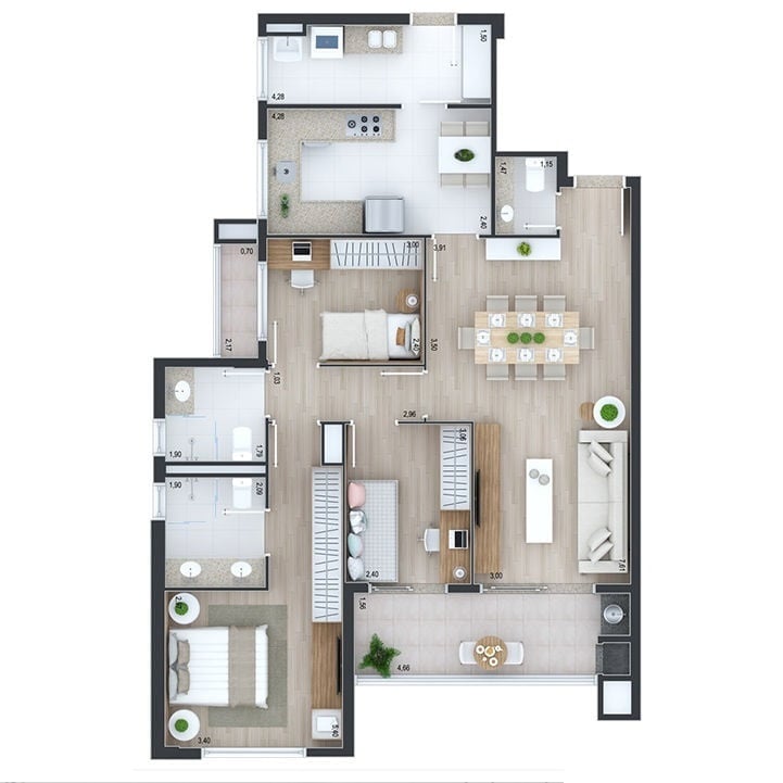 Planta 02 - 3 dorm 105m²