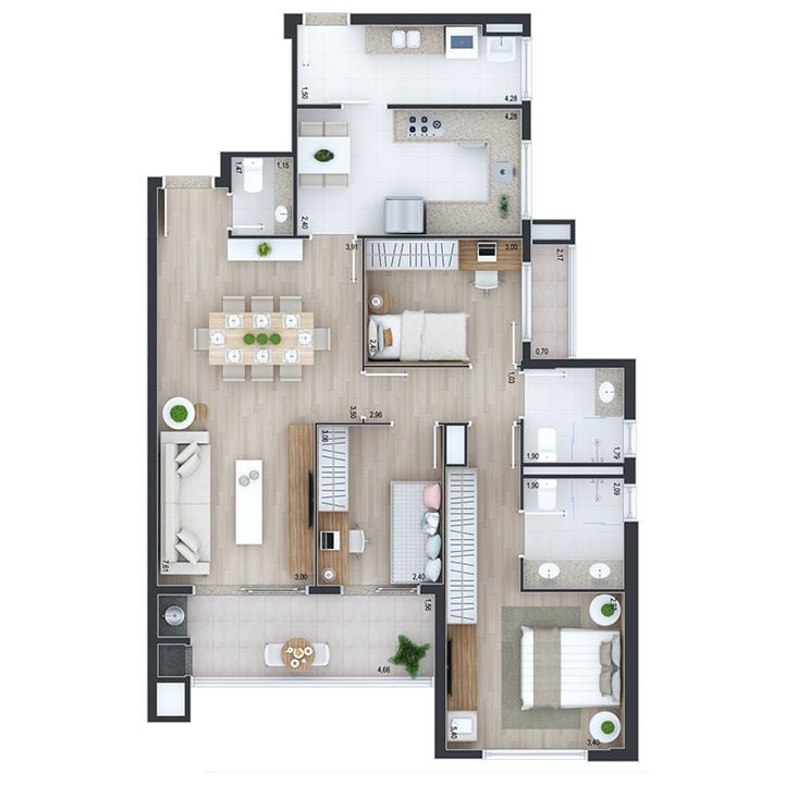 Planta 01 - 3 dorm 105m²