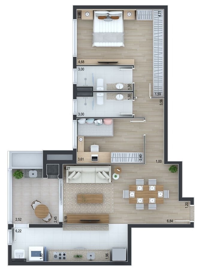 Planta 03 - 2 dorm 90 76m²