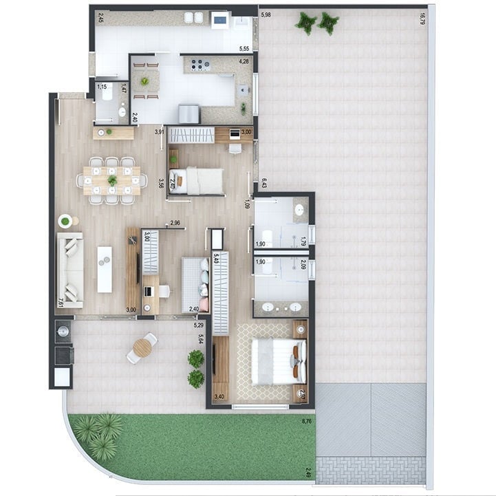 Planta 04 - 3 dorm 108m² - garden