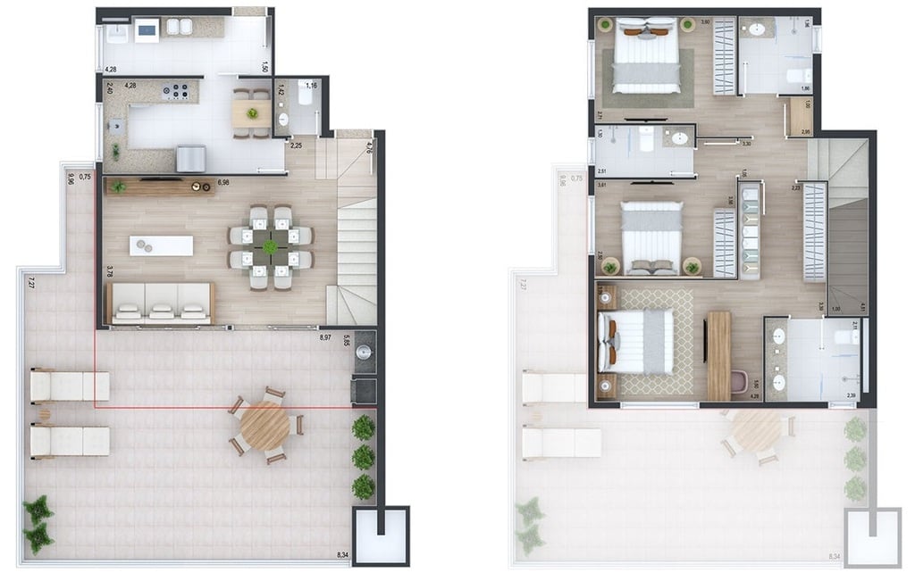 Planta 07 - 3 dorm 129 22m² - duplex