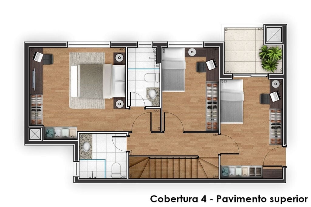 Planta 04 - 3 dorm 77 08m²