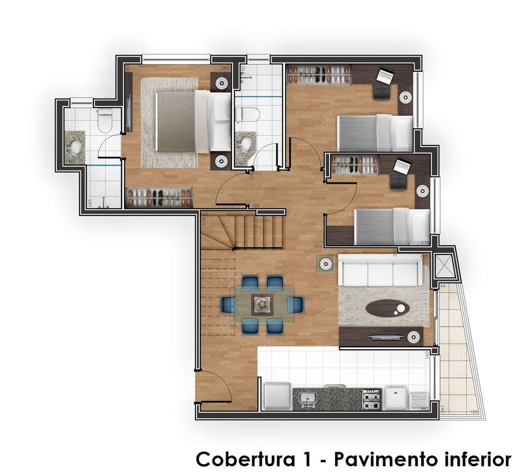 Planta 10 - 3 dorm 132 33m² - cobertura duplex superior