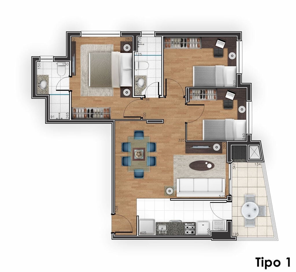 Planta 05 - 3 dorm 77 23m²